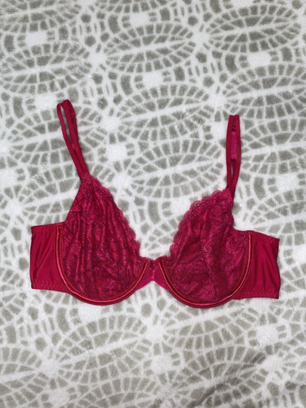 Pink lace embroidered balconette bra 38b